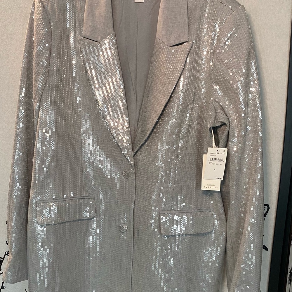 Good American Silver Sequin Blazer